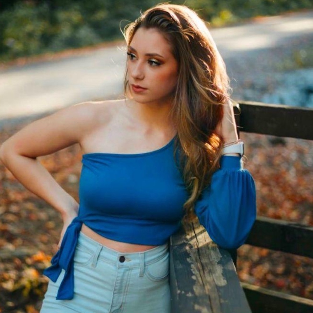 Blue Blush one shoulder crop top
